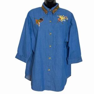 VINTAGE 80s 90s WESTERN DENIM BLOUSE SHIRT KITCSHY COTTAGE SIZE M 3RD GENERATION